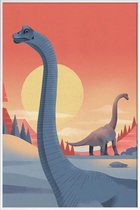 JUNIQE - Poster met kunststof lijst Brachiosaurus -13x18 /Blauw &