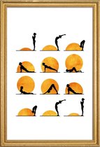 JUNIQE - Poster met houten lijst Yoga Sun -40x60 /Geel & Oranje
