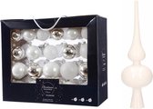 42x stuks glazen kerstballen wit/zilver 5-6-7 cm inclusief witte piek - Kerstversiering