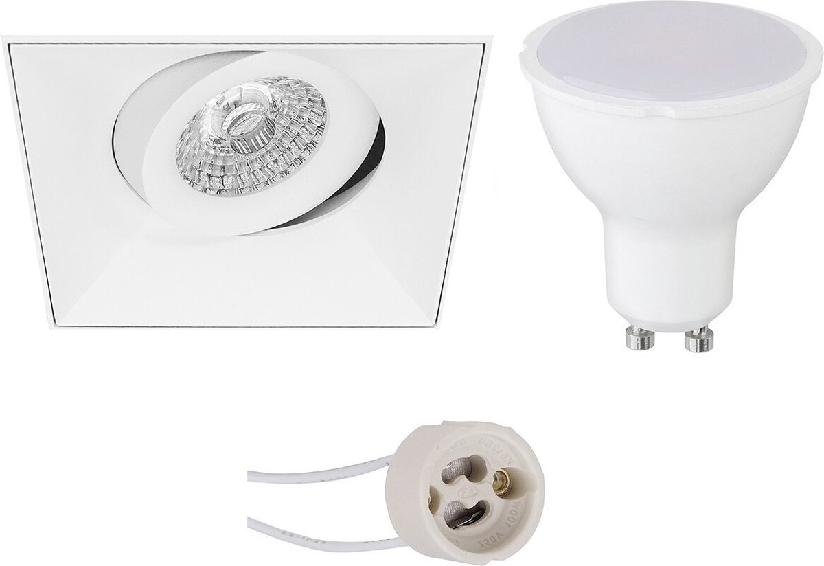 GU10 Inbouwspot Set - Mat Wit - Inbouw Vierkant - Trimless - Kantelbaar - Proma Nivas Pro - 4W - Warm Wit 3000K - 150mm