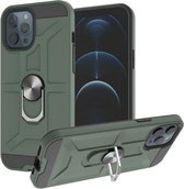 War-god Armor TPU + PC Schokbestendige magnetische beschermhoes met ringhouder voor iPhone 12 Pro Max (diepgroen)