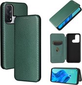 Voor OPPO Reno 5A (Japanse versie) Carbon Fiber Textuur Magnetische Horizontale Flip TPU + PC + PU Lederen Case met Card Slot (Groen)