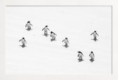 JUNIQE - Poster in houten lijst Snow Penguins -30x45 /Wit & Zwart