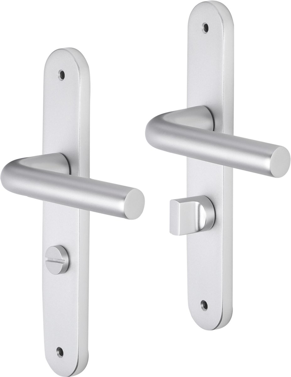 Deurkruk - Impresso Bolton - Voor binnen - Ovaal deurschild met schroeven en toiletsluiting - Aluminium - 2 stuks