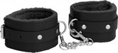 Ouch! Plush Leather Hand Cuffs - Black - Bondage Toys - Cuffs