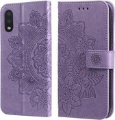 Voor Samsung Galaxy A02 7-bloemblaadje Bloemen Embossing Patroon Horizontale Flip PU Lederen Case met Houder & Kaartsleuven & Portemonnee & Fotolijst (Lichtpaars)