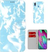 Voor Samsung Galaxy A40 Cloud Fog Pattern Horizontal Flip Leather Case met houder & kaartsleuf & portemonnee (hemelsblauw)