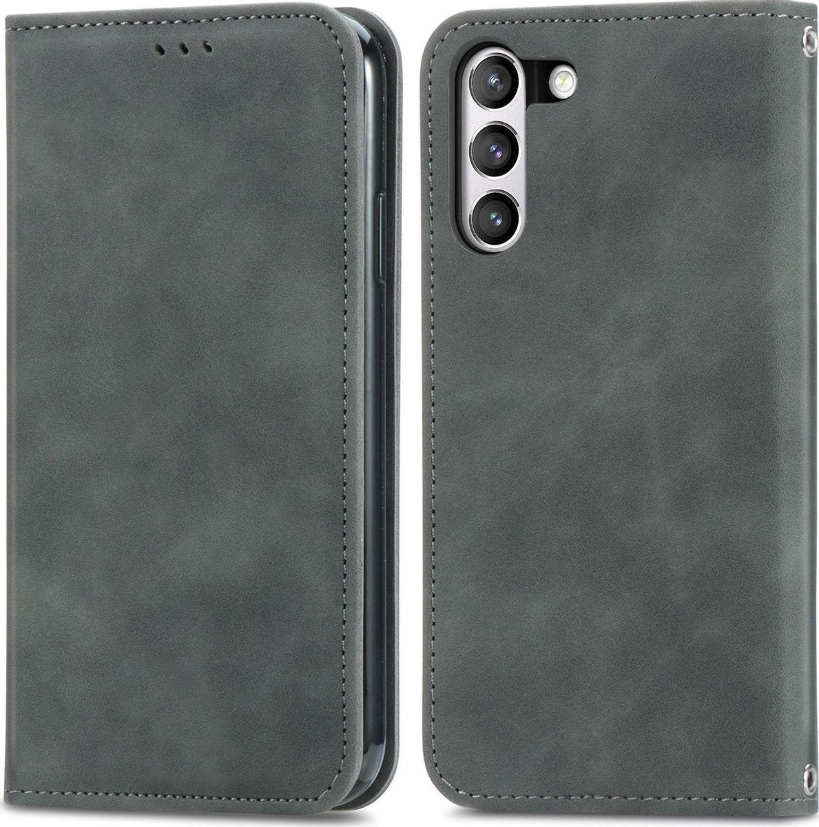 Mobigear Telefoonhoesje geschikt voor Samsung Galaxy S21 FE Hoesje | Mobigear Retro Slim Bookcase Portemonnee | Pasjeshouder voor 2 Pasjes | Telefoonhoesje voor Pinpas / OV Kaart / Rijbewijs - Grijs