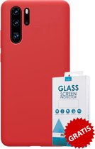 Siliconen Backcover Hoesje Huawei P30 Pro Rood - Gratis Screen Protector - Telefoonhoesje - Smartphonehoesje