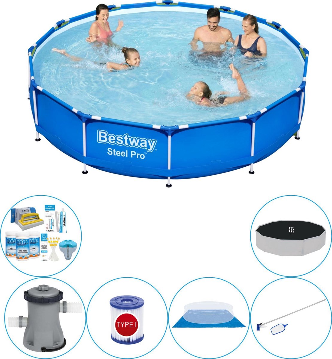 Steel Pro Rond 366×76 cm – Zwembad Combinatie Set Steel Pro Rond 366×76 cm – Zwembad Combinatie Set