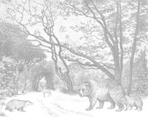 ESTAhome fotobehang bos met bosdieren grijs - 159065 - 3.5 x 2.79 m