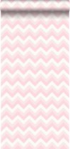 ESTAhome behangpapier zigzag motief licht roze en wit - 138709 - 53 cm x 10,05 m