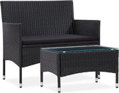 Medina 2-delige Loungeset met kussen poly rattan zwart