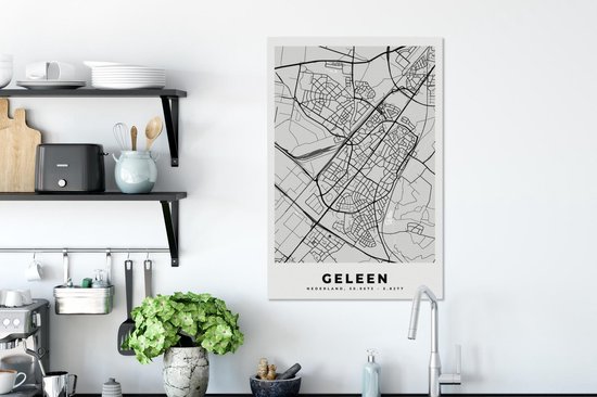 Tableau sur toile Carte de ville - Geleen - Grijs - Wit - 60x90 cm - Décoration murale
