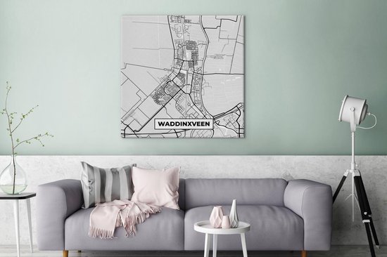 Tableau sur Toile City Map - Waddinxveen - Grijs - Wit - 90x90 cm - Décoration murale