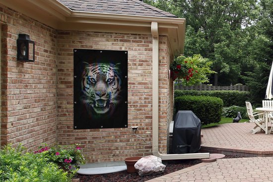 Tête de tigre colorée sur fond noir 80x120 cm