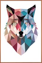 JUNIQE - Poster met kunststof lijst Geo Wolf -60x90 /Blauw & Roze