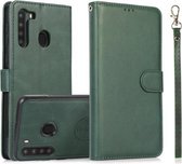 Voor Samsung Galaxy A21 Kalf Textuur 2 in 1 Afneembare Magnetische Achterkant Horizontale Flip Lederen Case met Houder & Kaartsleuven & Portemonnee & Fotolijst (Groen)