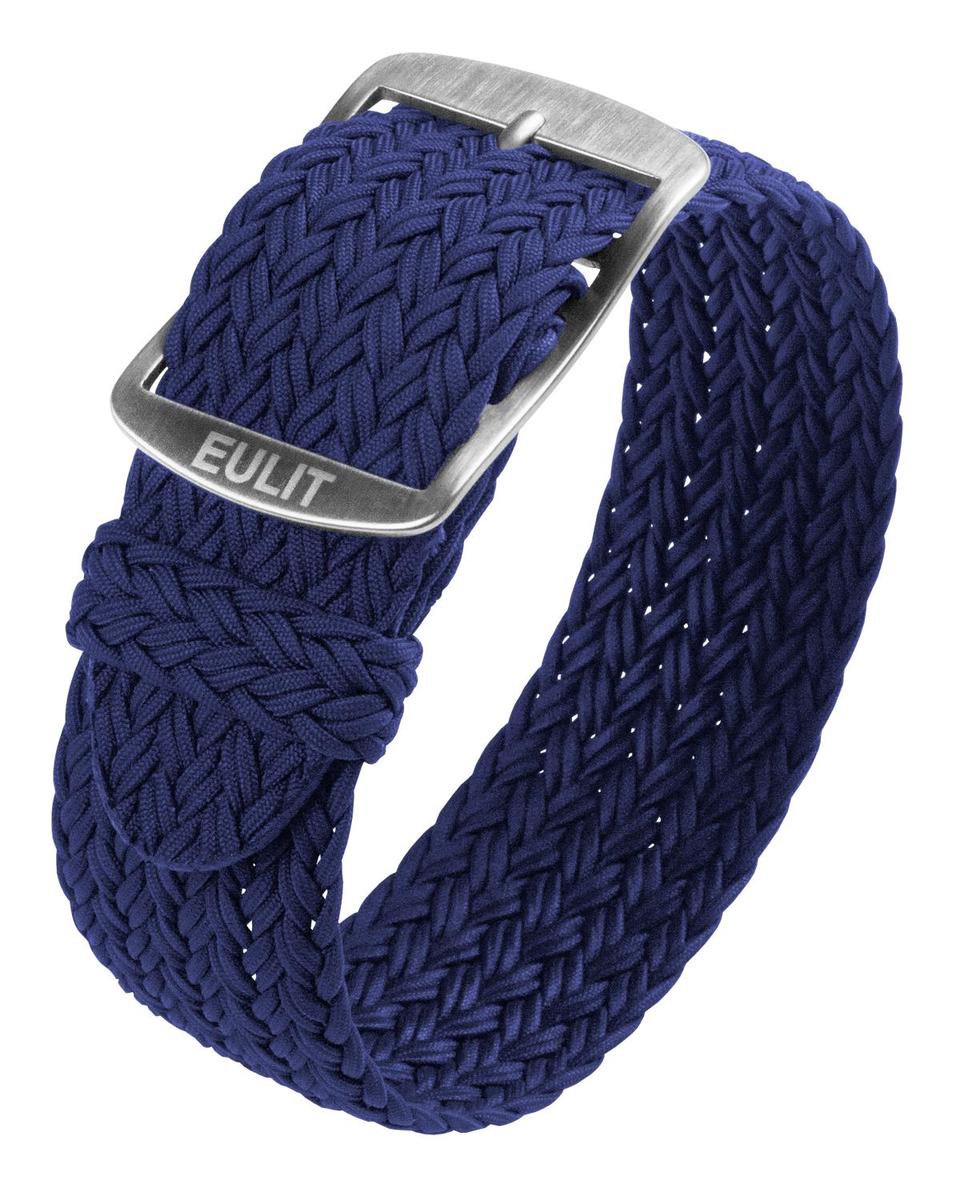 EULIT horlogeband - perlon - 20 mm - marineblauw - metalen gesp