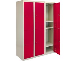 3 x Lockerkast Metaal - Rood - Tweedeurs - Flatpack - Per unit: 38cm(b)x45cm(d)x180cm(h) - Ventilatie -  GRATIS magneten + naamkaartjes - 2 sleutels per slot - lockers kluisjes