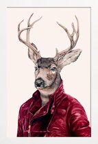 JUNIQE - Poster met houten lijst Deer -13x18 /Bruin & Ivoor