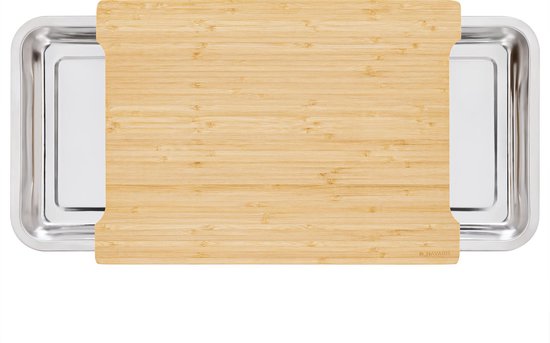 Navaris snijplank met bakjes aan de zijkant - Bamboe snijplank met 2 roestvrijstalen schuiflades - 41 x 29,5 x 6,5 cm - Afbeelding 6