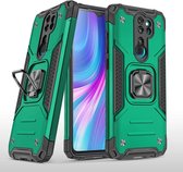 Xiaomi Redmi Note 8 Pro Hoesje - Heavy Duty Armor hoesje Groen - Redmi Note 8 Pro silicone TPU 360-Degree hybride hoesje Kickstand ringhouder met Magnetisch Auto Mount