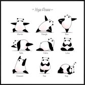 JUNIQE - Poster met kunststof lijst Yoga Panda Ii -20x20 /Wit & Zwart