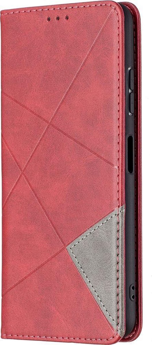 Mobigear Telefoonhoesje geschikt voor Samsung Galaxy A22 5G Hoesje | Mobigear Rhombus Slim Bookcase | Pasjeshouder voor 2 Pasjes | Telefoonhoesje voor Pinpas / OV Kaart / Rijbewijs - Rood