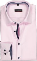 ETERNA modern fit overhemd - twill structuur heren overhemd - roze (blauw contrast) - Strijkvrij - Boordmaat: 43