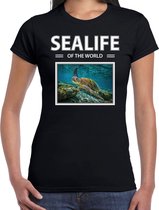 Dieren foto t-shirt Schildpadden - zwart - dames - sealife of the world - cadeau shirt Zeeschildpad liefhebber XS