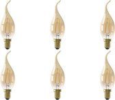 CALEX - LED Lamp 6 Pack - Kaarslamp Filament BXS35 - E14 Fitting - 3.5W - Warm Wit 2100K - Goud