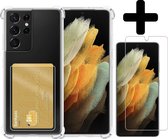 Samsung S21 Ultra Hoesje Pasjeshouder Met Screenprotector - Samsung Galaxy S21 Ultra Pasjeshouder Card Case Hoesje Met Screenprotector - Transparant