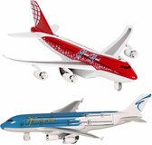 Speelgoed vliegtuigen setje van 2 stuks blauw en rood 19 cm - Vliegveld spelen voor kinderen
