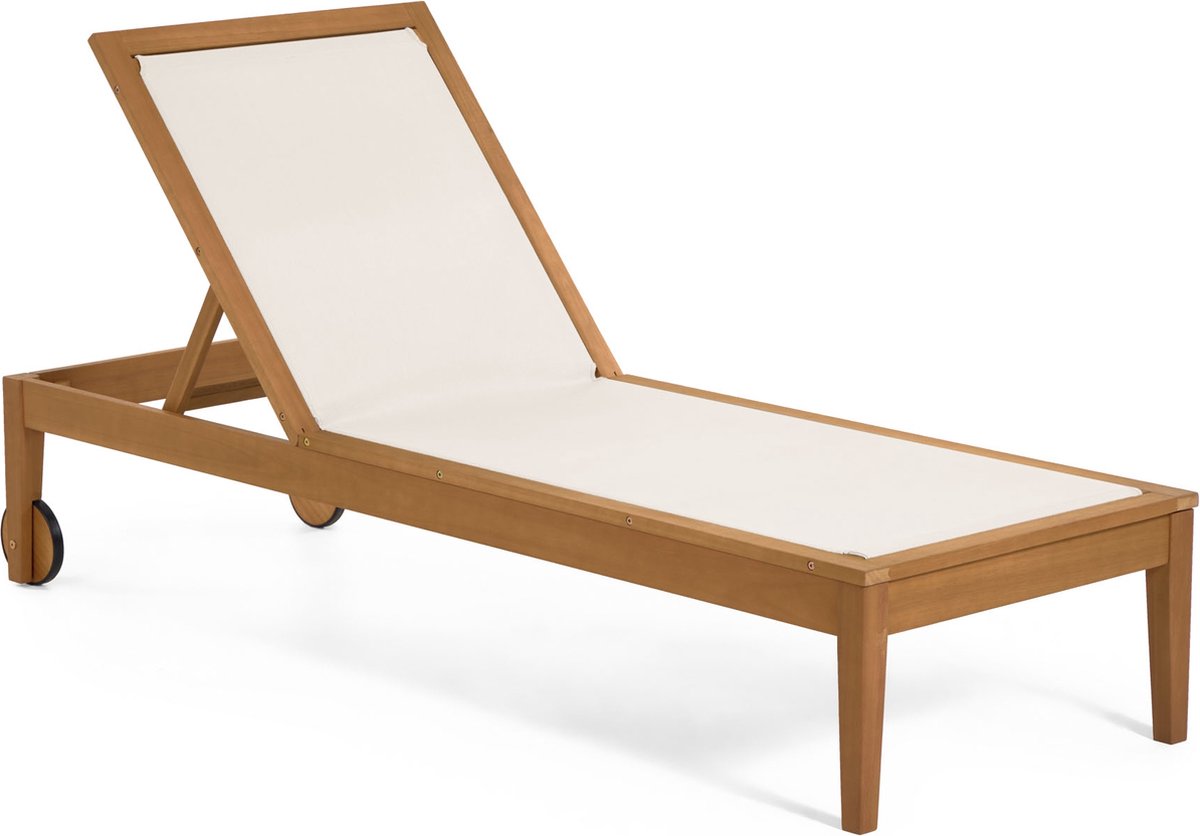 Kave Home - Caterin verstelbare ligstoel beige en massief eucalyptushout FSC 100%