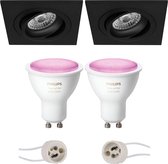 PHILIPS HUE - LED Spot Set GU10 - White and Color Ambiance - Bluetooth - Primux Borny Pro - Inbouw Vierkant - Mat Zwart - Kantelbaar - 92mm