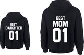 Hoodie dames-zwart-voor moeder twinning-Best Mom Best Daughter-Maat M