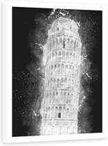 Foto in frame , Toren van Pisa  ,70x100cm , zwart wit , wanddecoratie