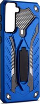 Mobigear Hoesje geschikt voor Samsung Galaxy S21 Telefoonhoesje Hardcase | Mobigear Armor Stand Backcover Shockproof met Standaard | Schokbestendig Galaxy S21 Telefoonhoesje | Anti Shock Proof - Blauw