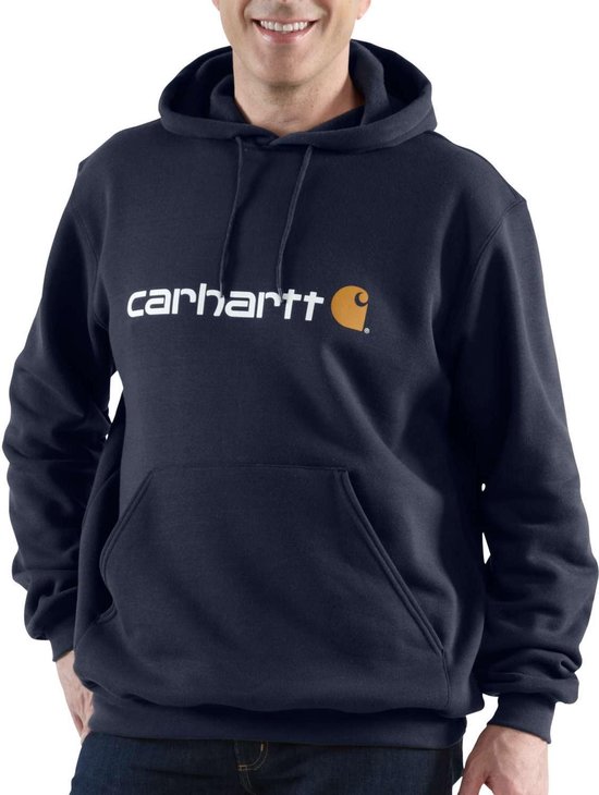Carhartt Signature Logo Hooded Sweatshirt 100074-Real Navy-S | bol.com