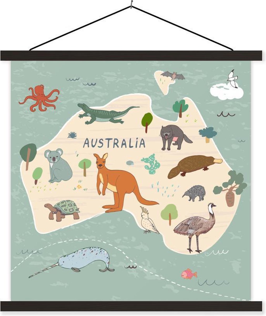 Afbeelding van product TextilePosters  Wereldkaart kinderen - Dieren - Australië - 40x40 cm - Schoolplaat