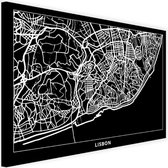 Schilderij Map van Lissabon, Lisbon , 2 maten, zwart-wit, Premium print