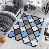 Tapiso Pinky Vloerkleed Woonkamer Slaapkamer Marokkaans Patroon Tiener Grijs Blauw Design Trendy Interieur Duurzaam Hoogwaardig Tapijt Maat - 140 x 200 cm