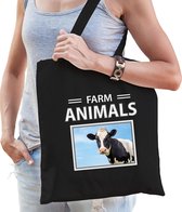 Dieren koe foto tas katoen volw + kind zwart - farm animals - kado boodschappentas/ gymtas / sporttas - koeien