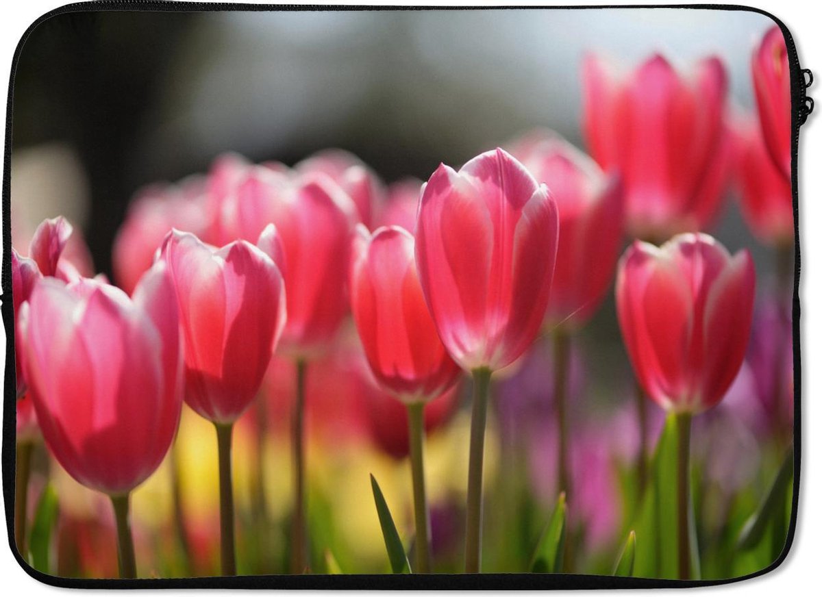 Laptophoes 13 inch 34x24 cm - Tulp - Macbook & Laptop sleeve Roze tulpenbloemen - Laptop hoes met foto