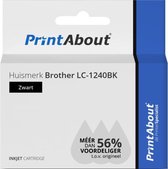 PrintAbout huismerk Inktcartridge LC-1240BK Zwart geschikt voor Brother