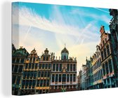 Canvas Schilderij Skyline - Architectuur - Grote markt - Brussel - 90x60 cm - Wanddecoratie