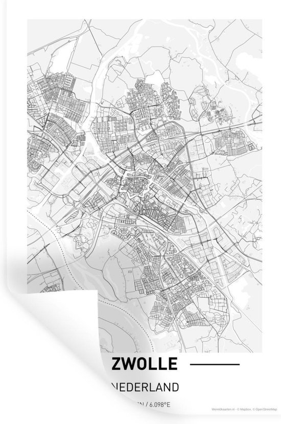 Stickers Stickers muraux Plan de la ville de Zwolle 40x60 cm