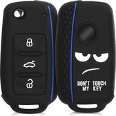 kwmobile autosleutel hoesje geschikt voor VW Skoda Seat 3-knops autosleutel - Autosleutel behuizing in wit / zwart / blauw - Don't Touch My Key design