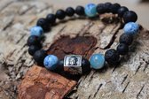 Wellness-House | Buddha Design Aqua | Heren Armband | Vaderdag Cadeau | Buddha Armband | Zen Armband | Zen Cadeau | Blauwe Vuurdraak Agaat | Lava
